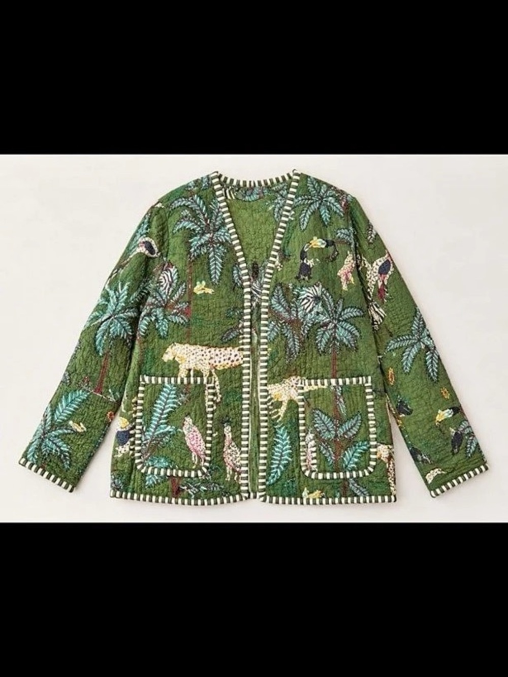 Embroidered Animal Print Jacket in Green